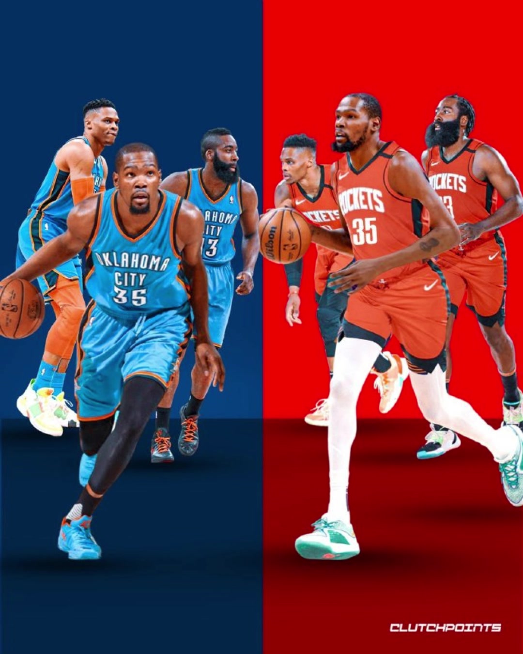 杜蘭特加盟昔日的雷霆三少如今都來過火箭了