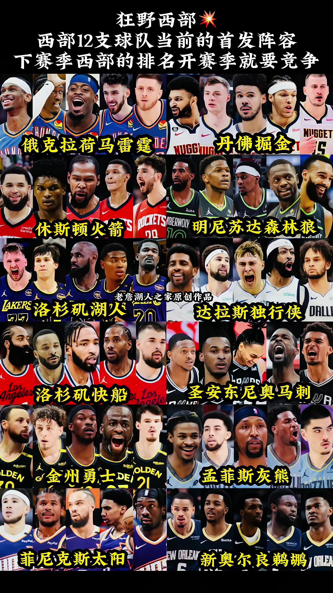 狂野西部西部12支球隊當前的首發(fā)陣容 開賽競爭就拉滿啊
