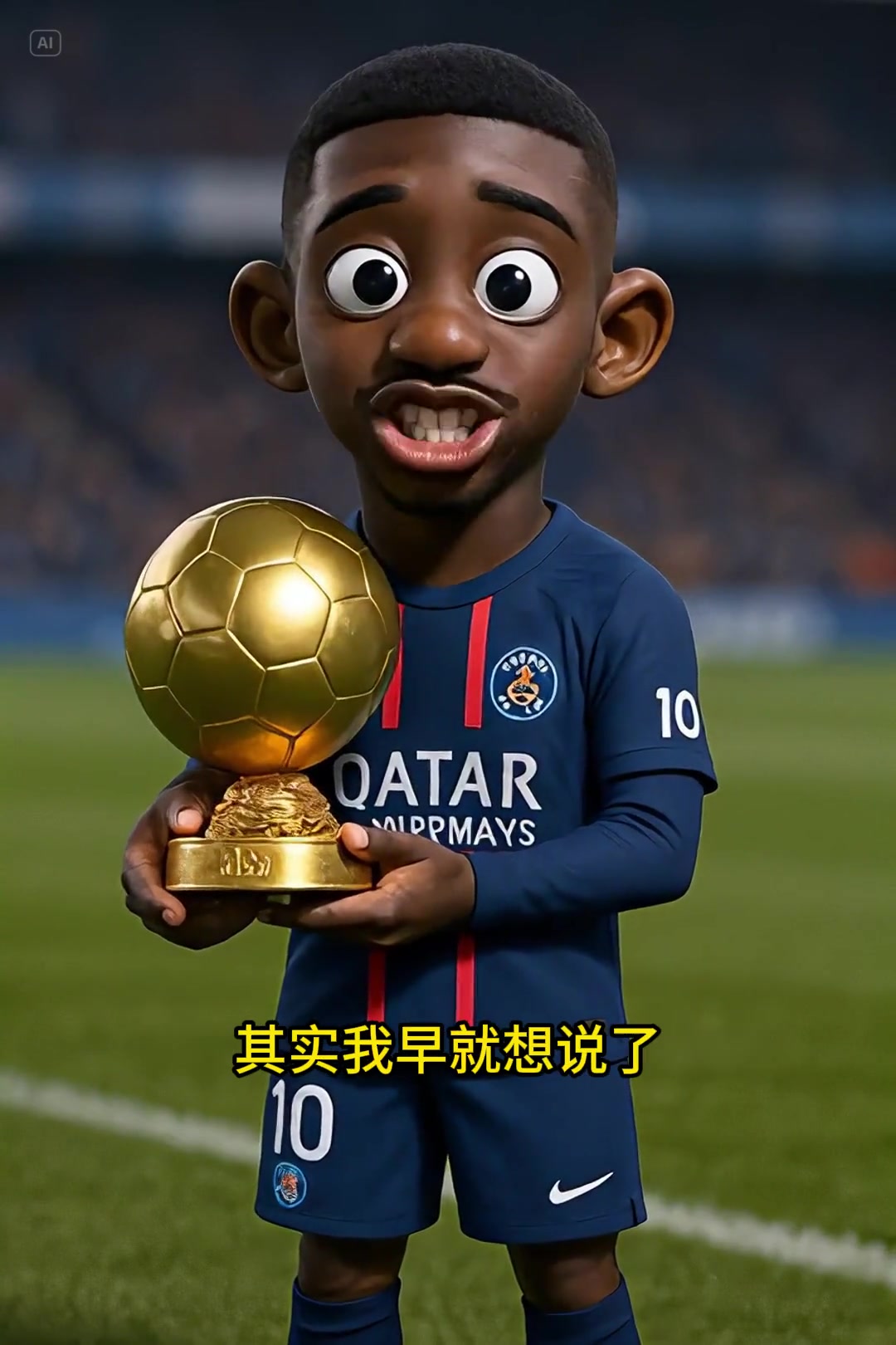 Q版登貝萊挑逗姆巴佩你羨慕嗎這金球獎(jiǎng)抱著手里還挺沉的