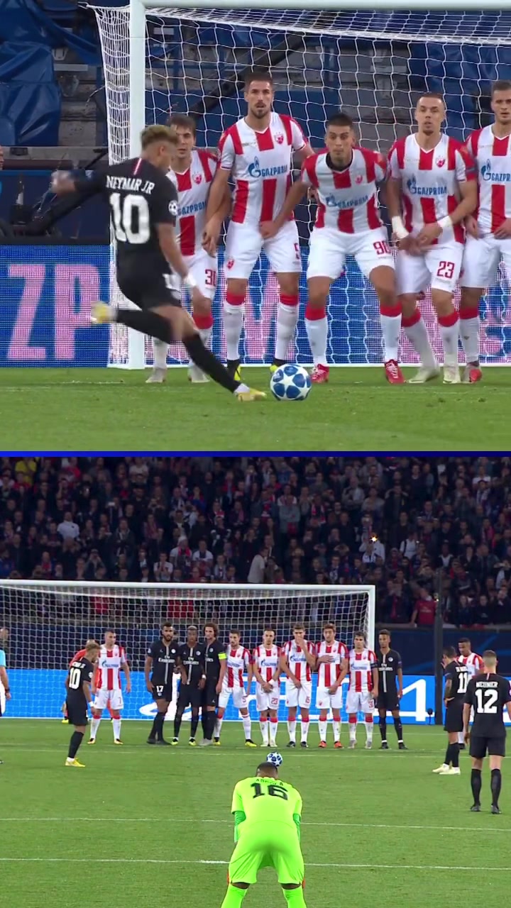 超級(jí)巨星歐冠官方曬內(nèi)馬爾單場(chǎng)比賽任意球世界波雙響