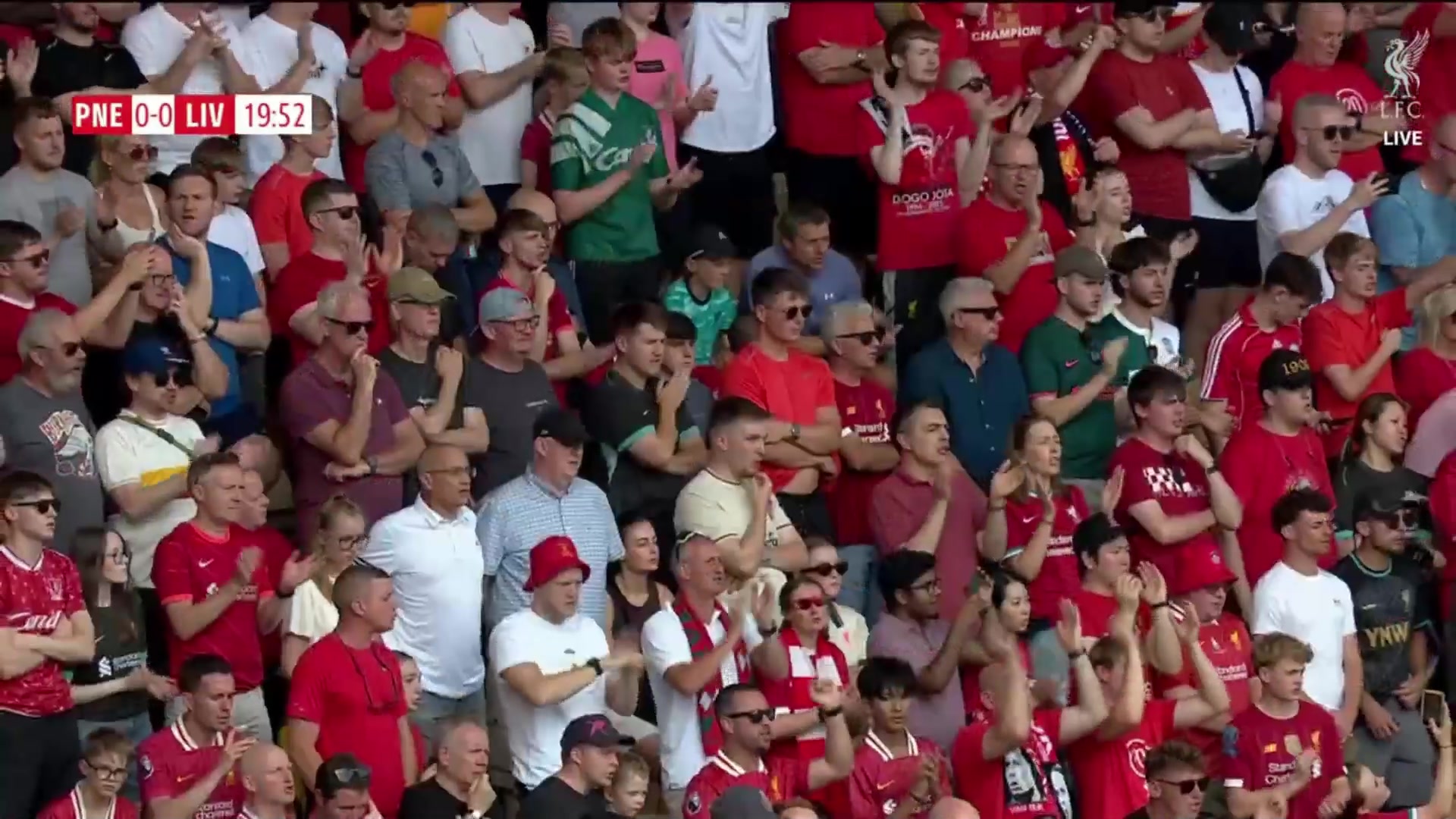 響徹全場利物浦友誼賽第20分鐘全場球迷合唱若塔之歌