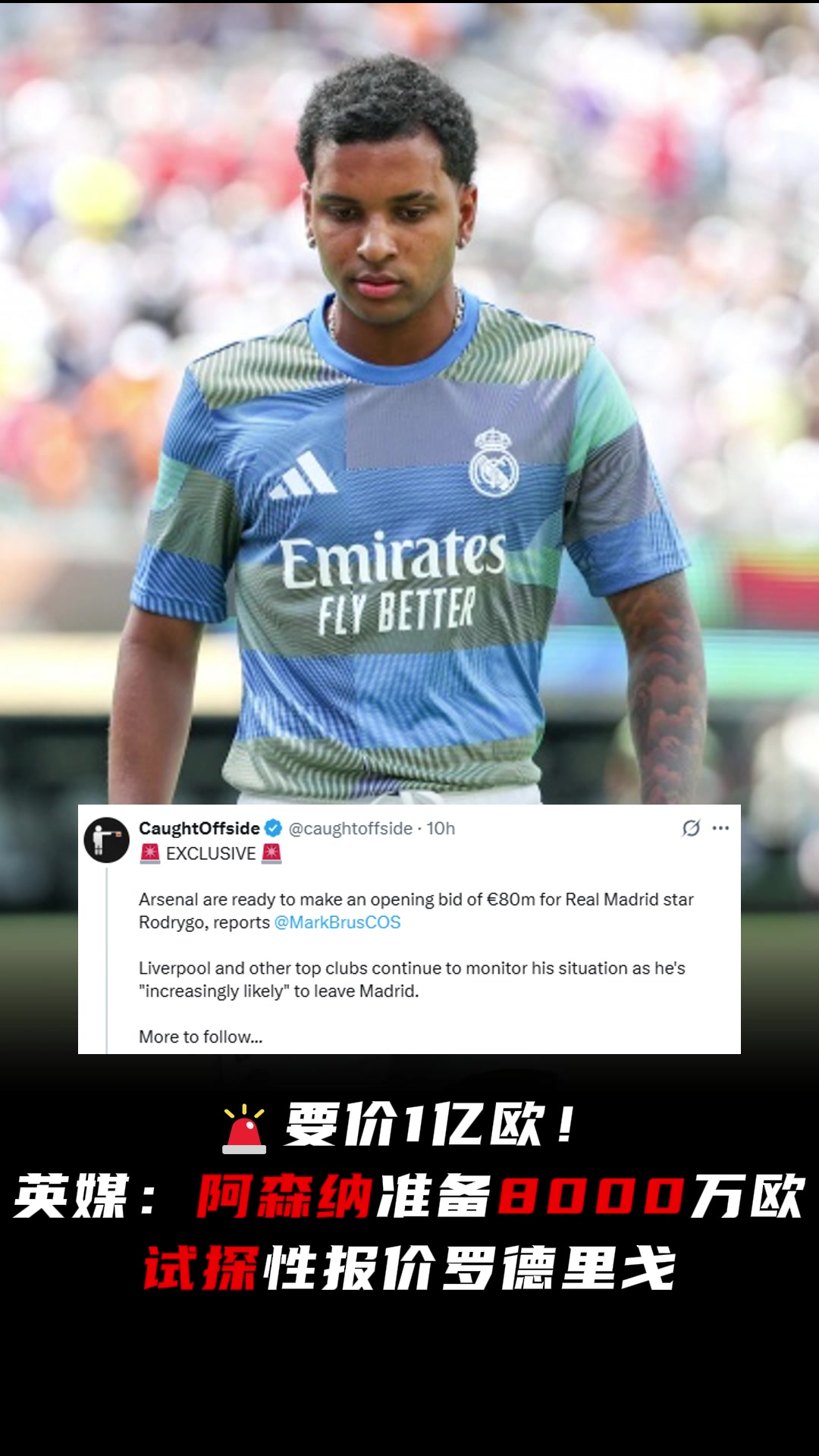 軍備競賽英媒阿森納準備以8000萬歐試探性報價羅德里戈